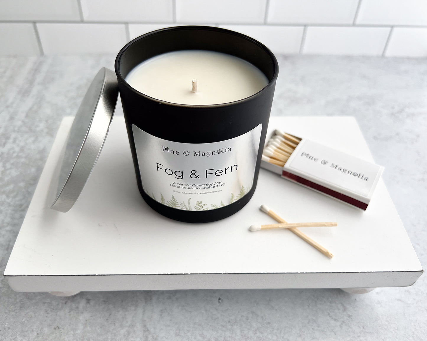 Fog and Fern scented 100% soy wax candle